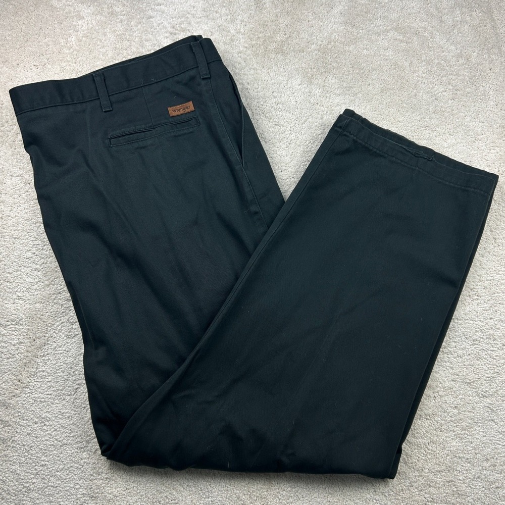 Wrangler Men's Chino Pants 50 Black Pleated Front Cotton Straight Leg Big Tall